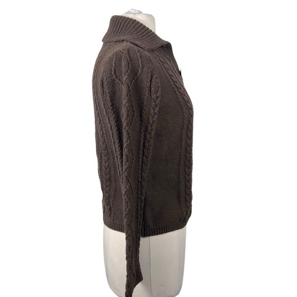 Talbots Petites Johnny Polo Collar Cotton Cable Knit Sweater Chocolate Brown M - Picture 4 of 6